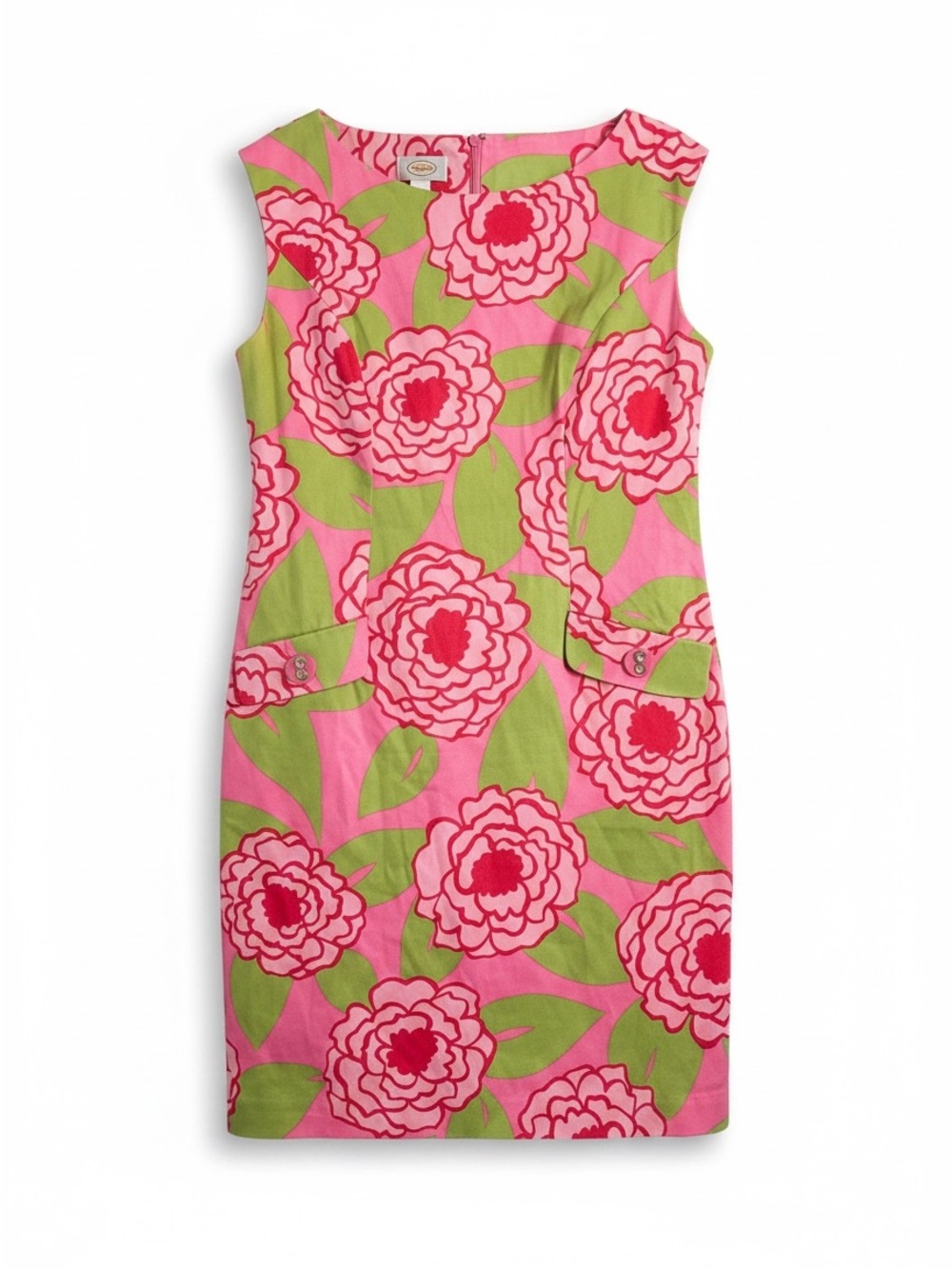 Talbots Sheath Dress Womens 10 Pink Green Floral Sleeveless Cotton